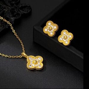 Gold  Plated Cubic Zirconia Four-Leaf Clover Pendant Earrings just the earrings